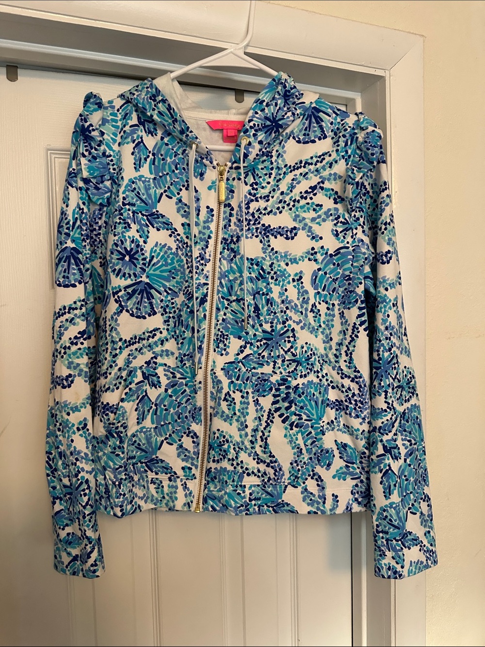 Lilly Pulitzer Blue & White Floral Zip Bomber Jacket